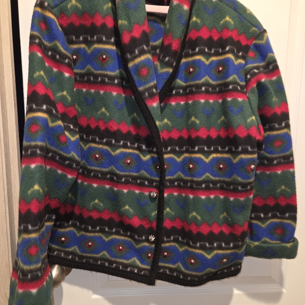 Coldwater Creek Multicolor Patterned Teddy Jacket